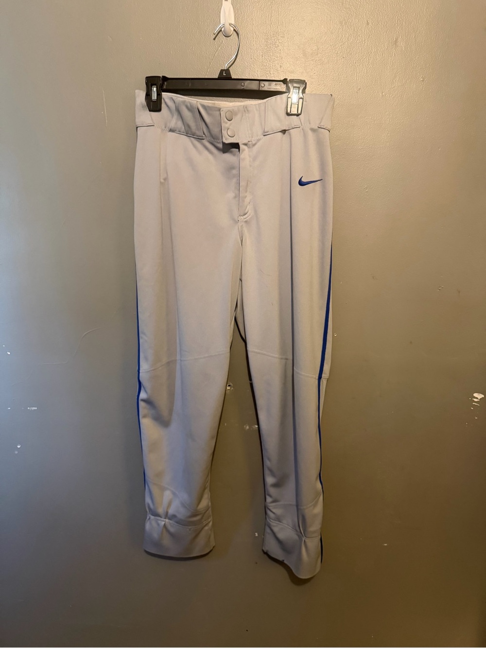 Nike Light Gray Mens Baseball Pants with Blue Accents